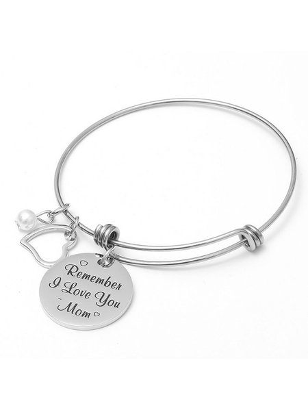 

Remember I Love You Mom Stainless Steel Adjustable Bracelet, Silver, Bracelets
