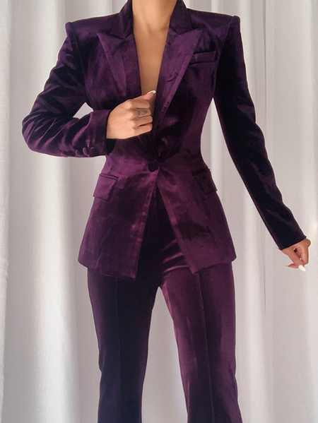 

Plus Size Plain Regular Fit Urban Long Sleeve Blazer, Purple red, Tops
