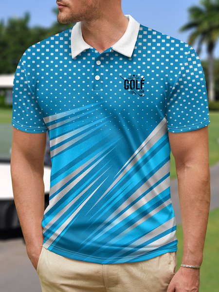 

Ombre Geometric Polka Dot Button Short Sleeve Golf Polo Shirt, Lake blue, Polo Shirts