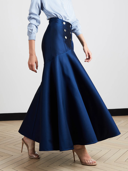 

Plus Size Regular Fit Elegant Plain Skirt, Blue, Plus Bottoms