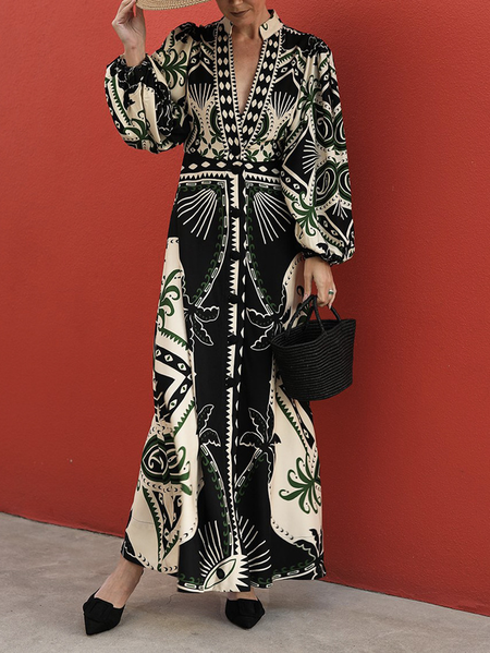 

Plus Size Ethnic Regular Fit Vacation Dress, Black, Plus Dresses