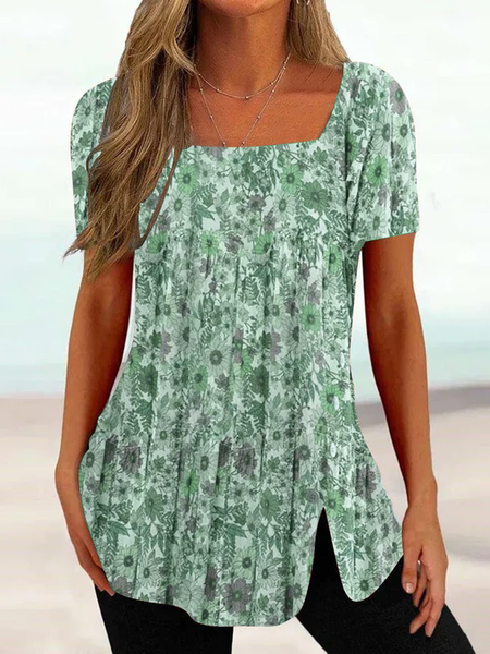 

Buttoned Casual Square Neck Shirt, Green, Shirts & Blouses