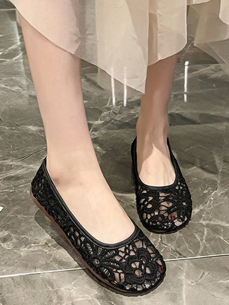Comfortable Soft Sole Lace Breathable Shoes, Black, Flats