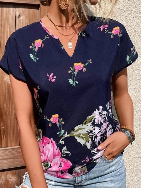 

V Neck Vacation Regular Fit Shirt, Purplish blue, Shirts & Blouses