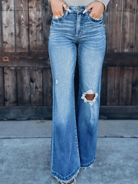 

Denim Loose Plain Casual Jeans, Blue, Jeans