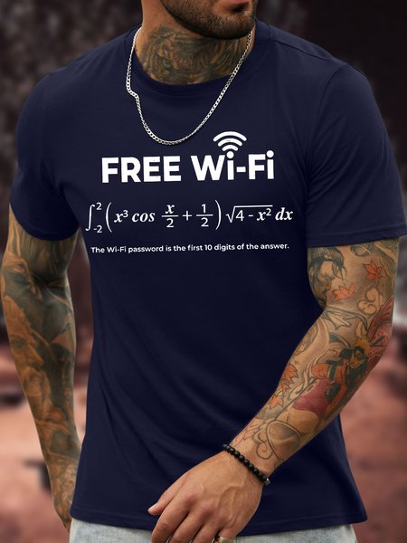 

Men's Free Wifi The Wifi Password Is The First 10 Digits Of The Answer Funny Graphic Printing Cotton Loose Text Letters Casual T-Shirt, Purplish blue, T-shirts