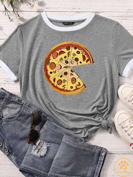 

Lilicloth X Funnpaw Women's Pizza Print Matching T-Shirt, Gray, T-shirts