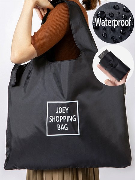 

Waterproof Foldable Letter Nylon Shopping Bag Shoulder Bag For Women, Black, Women's Bags