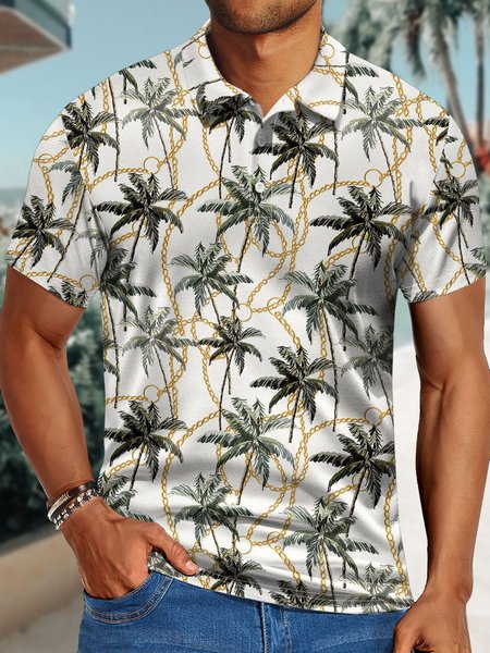 

Men's Outdoor Resort Coconut Tree Chain Print Funny Coconut Tree Hawaii Regular Fit Polo Shirt, As picture, T-shirts