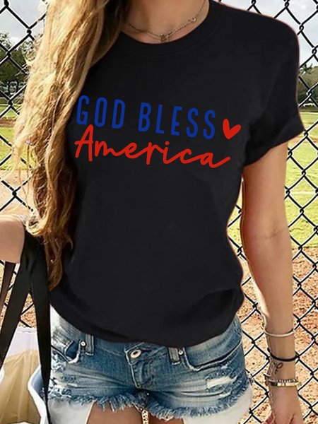 

Women's God Bless America Casual T-Shirt, Black, T-shirts