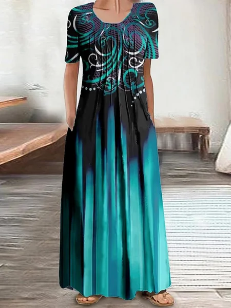 

Crew Neck Casual Ombre Dress, Green, Dresses