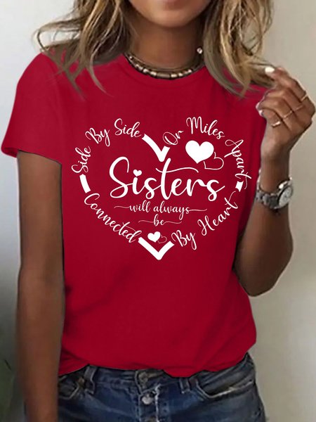 

Men's Sisters Will Always Be Funny Graphic Printing Cotton Casual Crew Neck Text Letters T-Shirt, Red, T-shirts