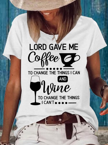 

Women's Lord Gave Me Coffee Casual Letters T-Shirt, White, T-shirts