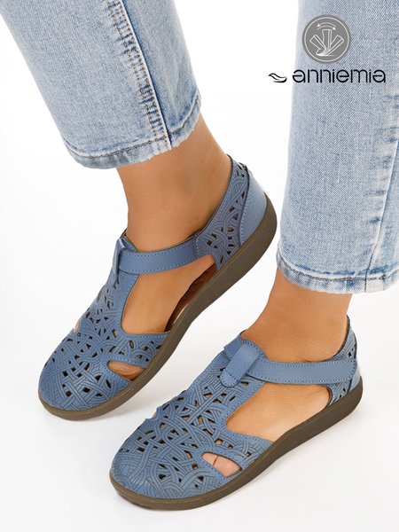 

Blue Retro Hollow Comfort Sandals, Sandals