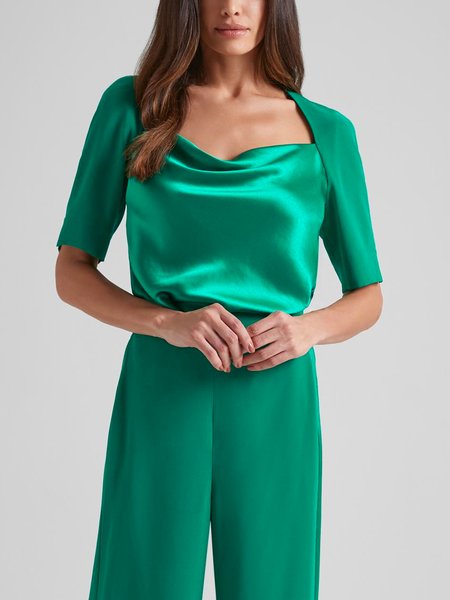 

Elegant Plain Short Sleeve Regular Fit Shirt, Green, Blouses and Shirts