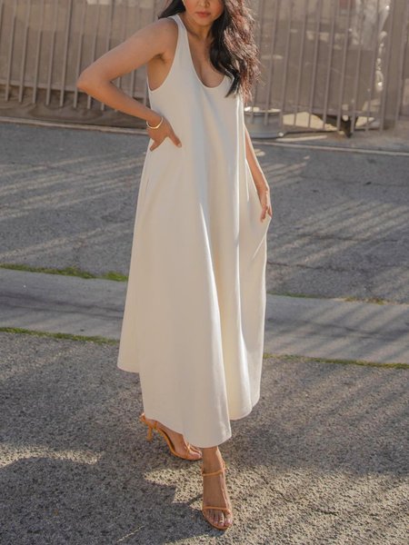 

Sleeveless Loosen Plain Casual Maxi Dress, As picture, Maxi Dresses