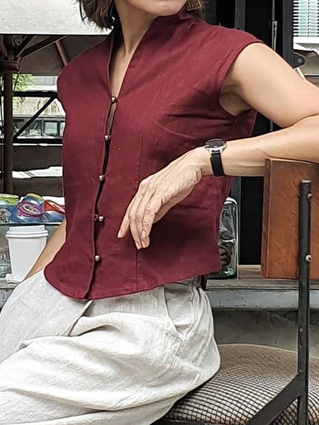 

Regular Fit Linen Plain Cotton And Linen Blouse, Wine red, Blouses & Shirts