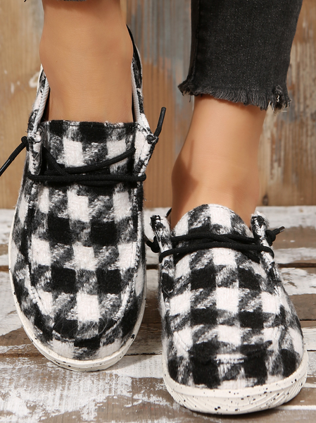 

Women's Plaid Lace-Up Loafers Comfortable & Lightweight Ladies Shoes, Black, Sneakers