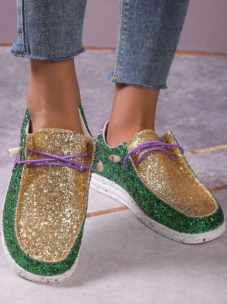 

Women‘s Glitter Lace-Up Loafers Comfortable & Lightweight Ladies Shoes, Green, Sneakers