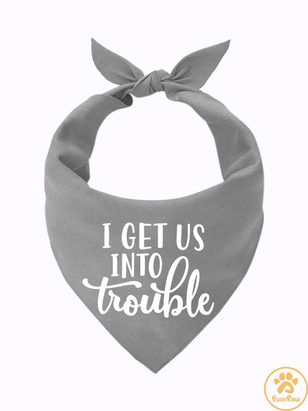 

Lilicloth X Funnpaw I Get Us Into Trouble Matching Dog Print Bib, Gray, Pet Bandanas