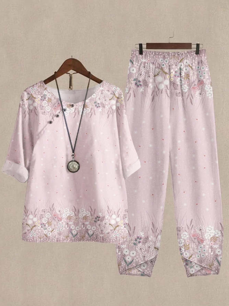 

Regular Fit Crew Neck Casual Two-Piece Set, Pink, Suits
