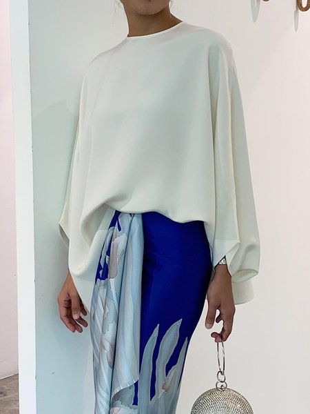 

Crew Neck Elegant Plain Loose Shirt, White, Blouses and Shirts