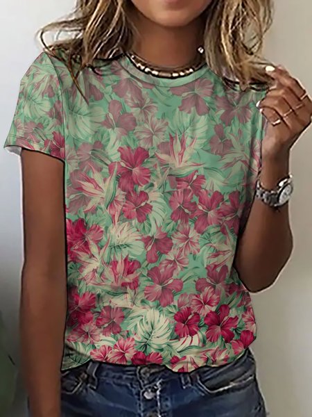 

Women's Floral Gradient Pattern Casual Plants T-Shirt, As picture, T-shirts