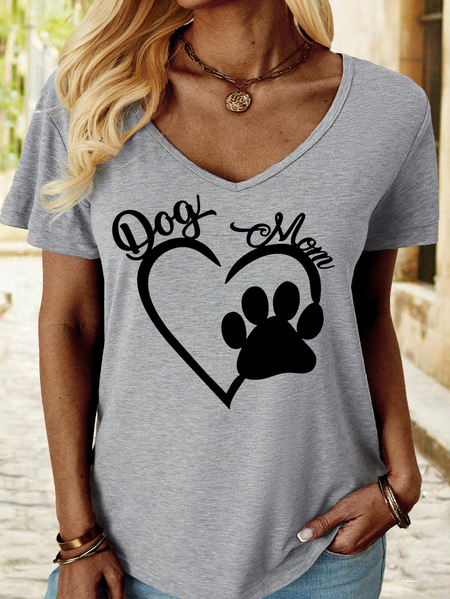 

Women's Cute Dog Mom Dog Paw Crew Neck Casual T-Shirt, Gray, T-shirts