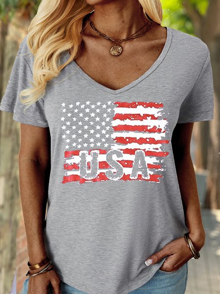 

Women's USA Flag PatriotsCrew Neck Casual T-Shirt, Gray, T-shirts
