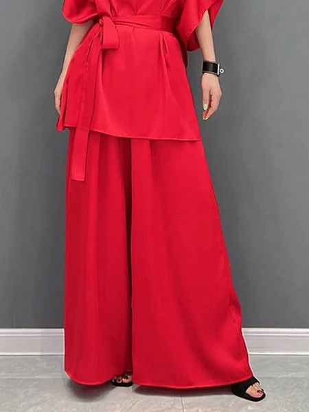 

Loose Elegant Plain Fashion Long Pants Wide leg pants, Red, Pants