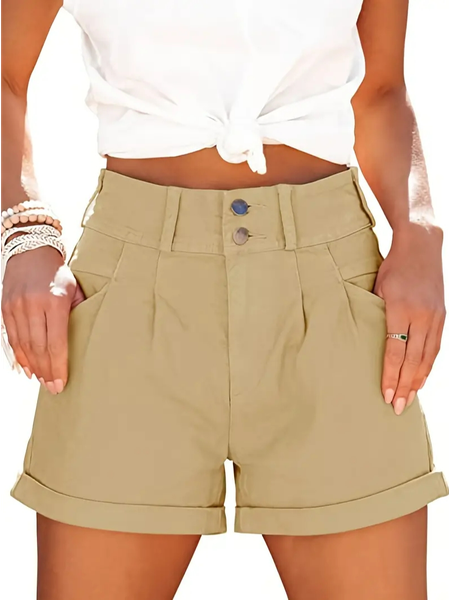 

Plain Loose Casual Shorts, Khaki, Shorts