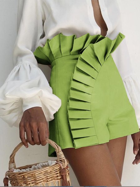 

Pleated Urban Plain Shorts, Green, Shorts