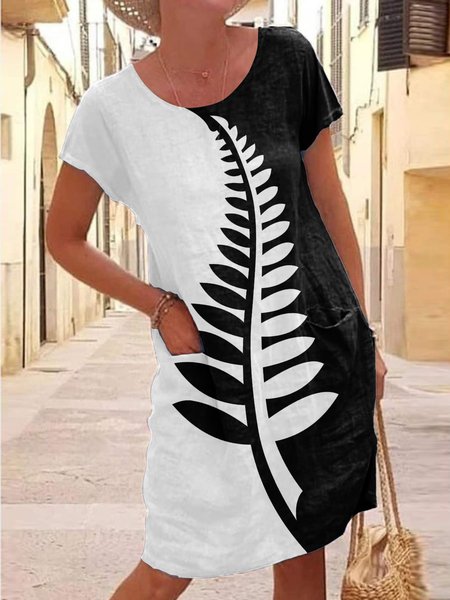 

Casual Color Block Crew Neck Loose Dress, Black-white, Dresses