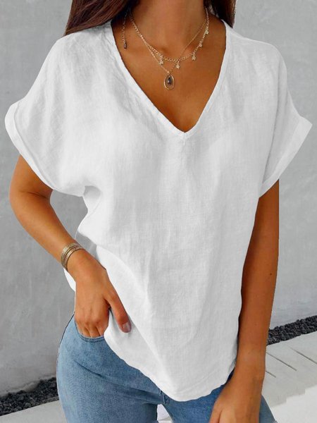 

Loose Casual Plain Cotton Shirt, White, Tees & T-shirts