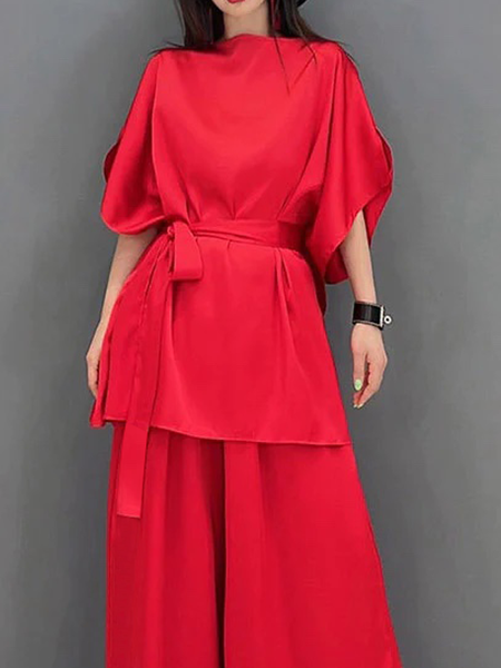 

Loose Elegant Boat Neck Short sleeve Plain Shirt, Red, Blouses and Shirts