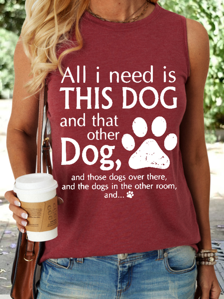 

Women's All I Need Is This Dog And That Other Dog Regular Fit Cotton-Blend Casual Tank Top, Red, Tank Tops