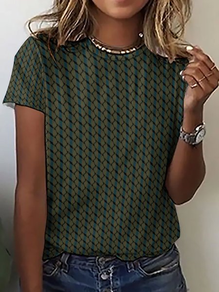 

Women‘s Geometric Spiral Urban Crew Neck T-Shirt, As picture, T-shirts