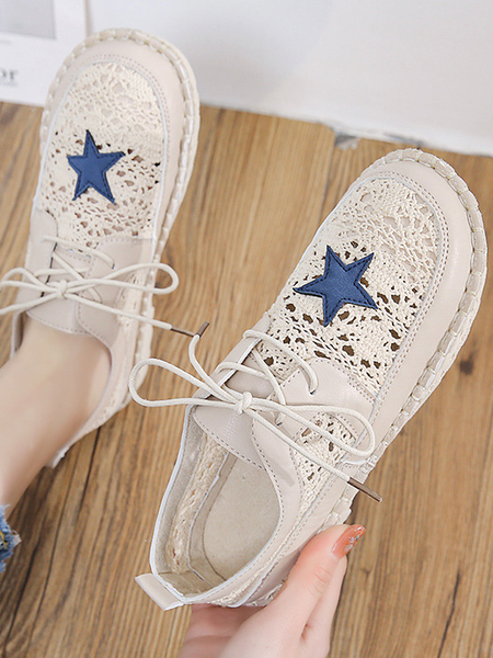 

Women's Lace Lace-Up Canvas Flat Shoes, Apricot, Sneakers