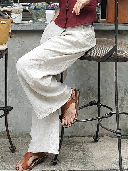 

Plain Linen Cotton And Linen Loose Pants, Light khaki, Pants