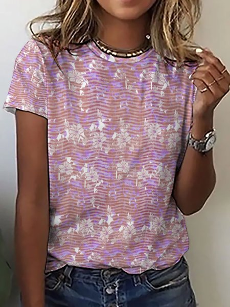 

Women's Floral Chevron Casual Plants T-Shirt, As picture, T-shirts