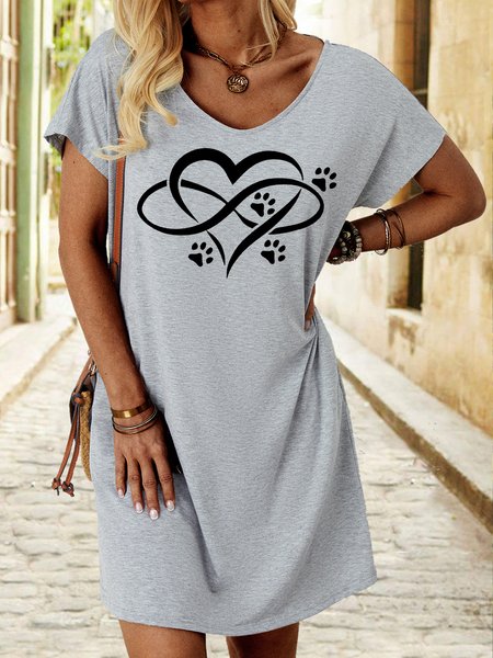 

Women's Dog Paw Print Loose Casual Crew Neck Dress, Gray, Dresses