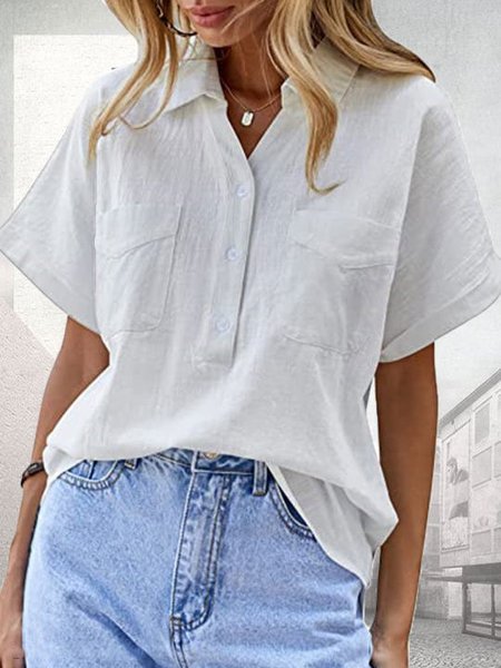 

Plain Linen Pocket Stitching Blouse, White, Shirts & Blouses