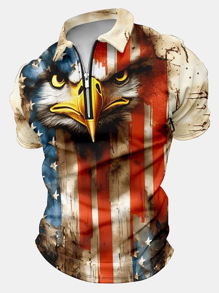 

Men’s Eagle Patriotic Flag Pattern Polo Collar America Flag Casual Polo Shirt, As picture, T-shirts