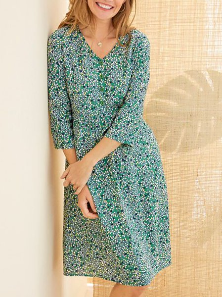 

Buckle Loose Boho V Neck Dress, Green, Dresses