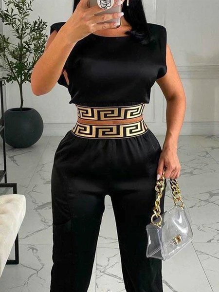 

Crew Neck Regular Fit Urban Sleeveless Shirt, Black, Blouses and Shirts