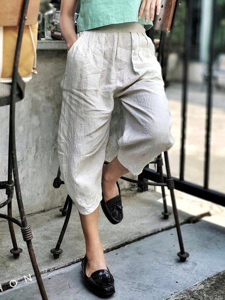 

Linen Cotton And Linen Plain Loose Pants, Light gray, Pants