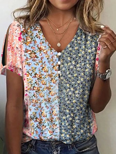 

Ditsy Floral V Neck Loose Casual Shirt, Pink, Shirts & Blouses