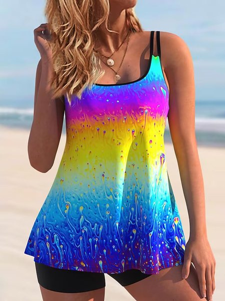 

Printing Abstract Casual Scoop Neck Tankini, Multicolor, swimwear>>Tankinis