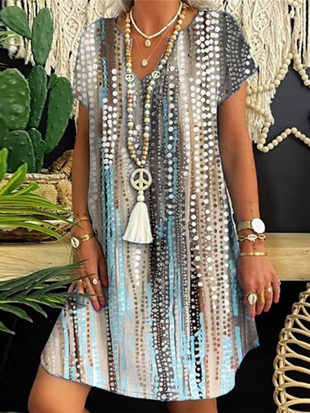 

Loose Ombre Notched Vacation Dress, Blue, Dresses