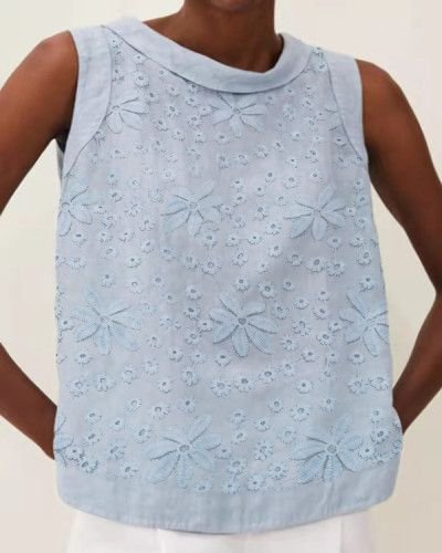 

Cotton And Linen Plain Linen Tank Top, Light blue, Tanks & Camis